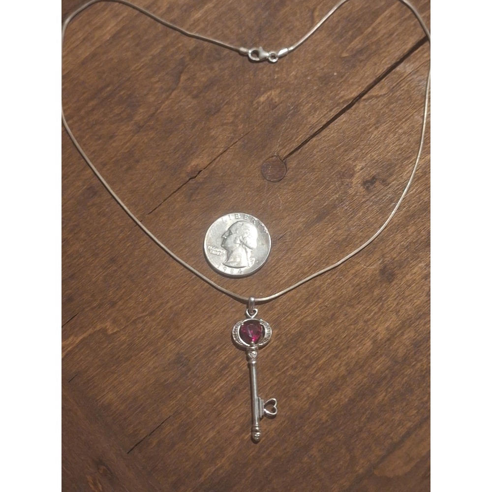 925 sterling silver RubyDiamond accented heart key pendant with 18"chain